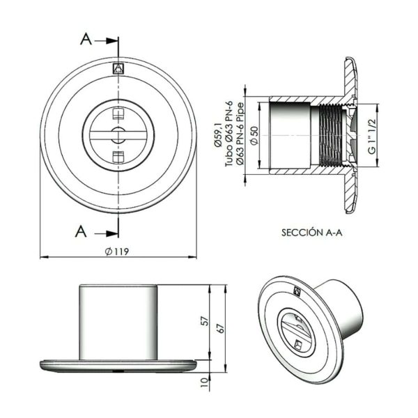 Boquilla de aspiración para piscina de hormigón AstralPool